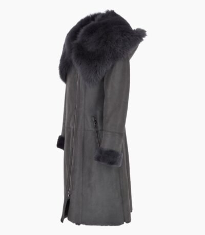 Toscana Longhaired Hooded Shearling Coat Gray
