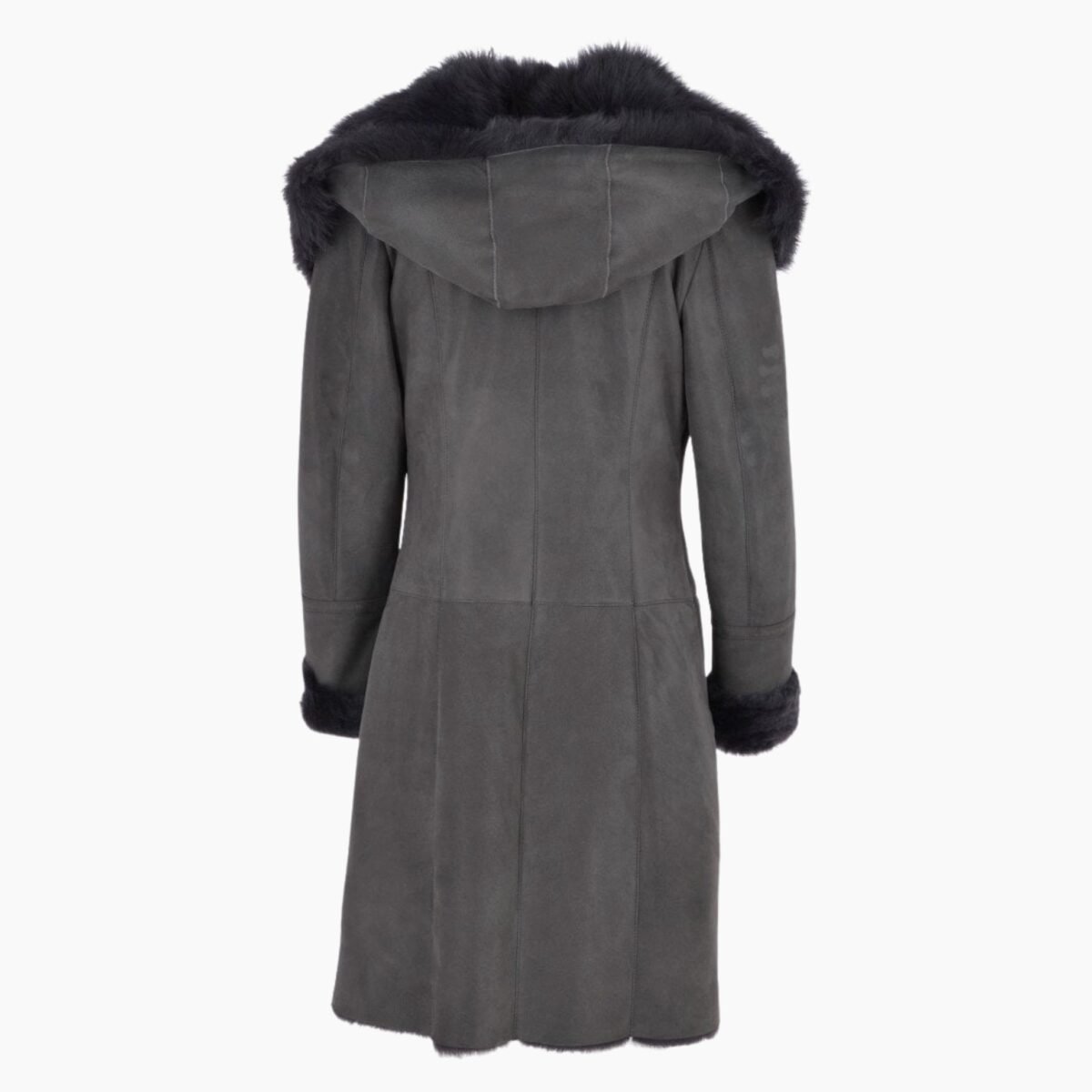 Toscana Longhaired Hooded Shearling Coat Gray