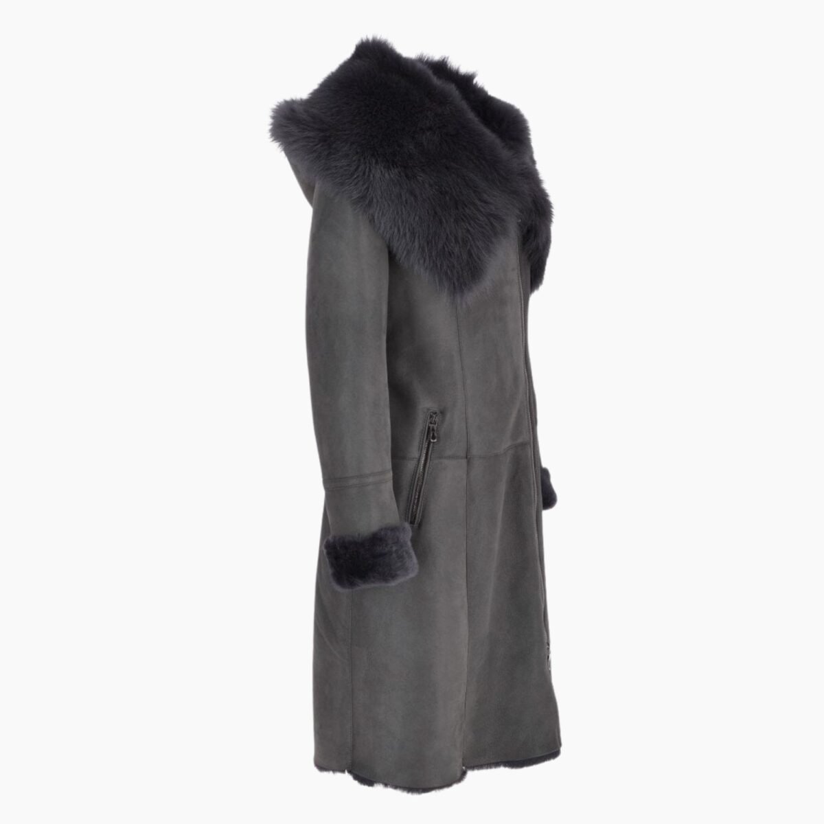 Toscana Longhaired Hooded Shearling Coat Gray