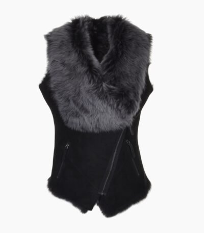 Toscana Suede Leather Biker Gilet Black