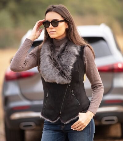 Toscana Suede Leather Biker Gilet Black