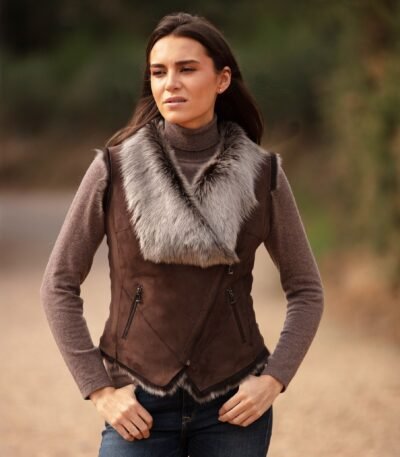 Toscana Suede Leather Biker Gilet Brown