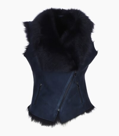 Toscana Suede Leather Biker Gilet Ombre Blue
