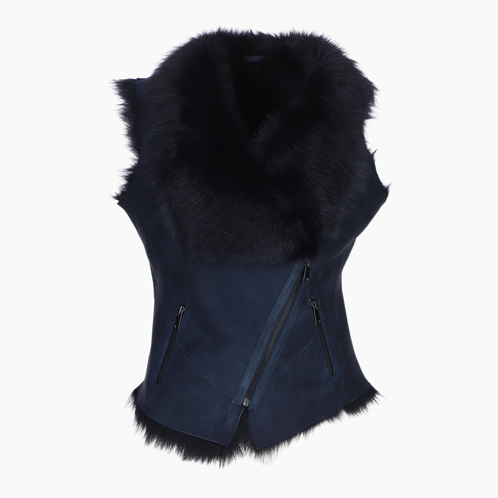 Toscana Suede Leather Biker Gilet Ombre Blue Toscana Suede Leather Biker Gilet Ombre Blue