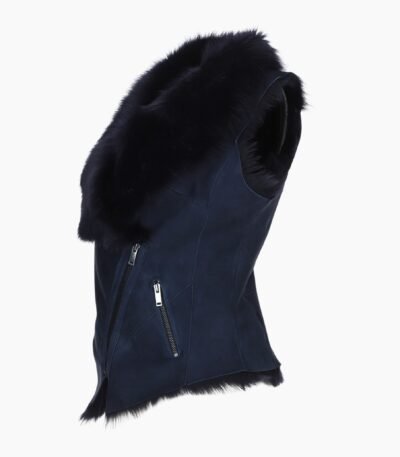 Toscana Suede Leather Biker Gilet Ombre Blue