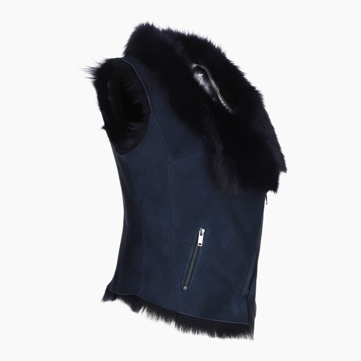 Toscana Suede Leather Biker Gilet Ombre Blue