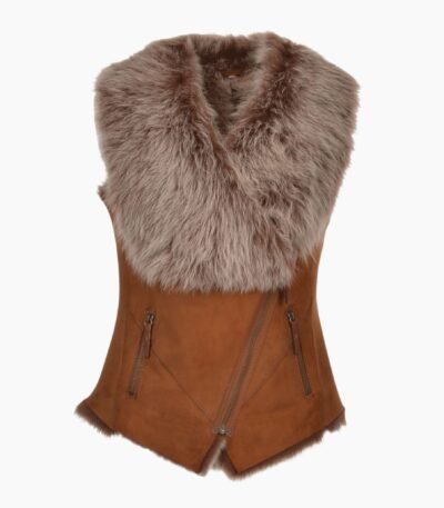 Toscana Suede Leather Biker Gilet Tan