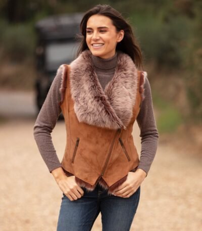 Toscana Suede Leather Biker Gilet Tan