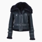 Women's Aviator Shearling Leather Jacket Ombre Blue