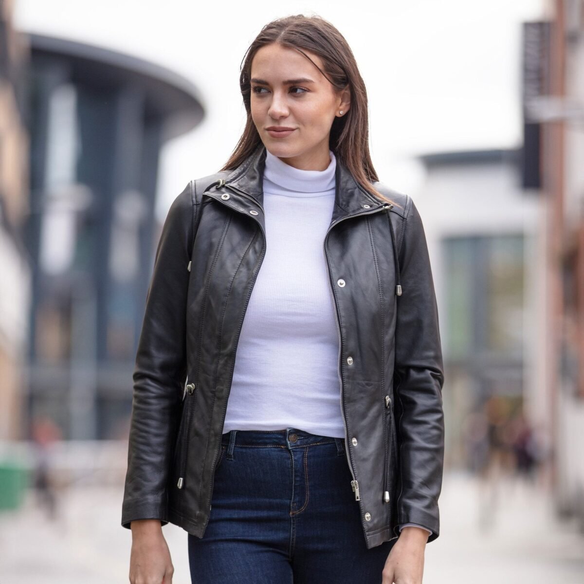 Womens Casual Leather Jacket Black