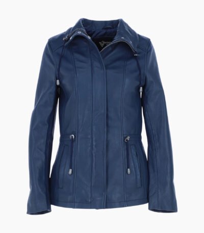 Womens Casual Leather Jacket Navy