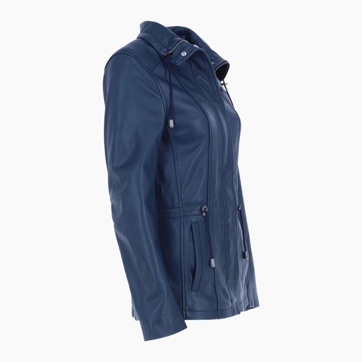 Womens Casual Leather Jacket Navy