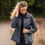 Womens Casual Leather Jacket Navy