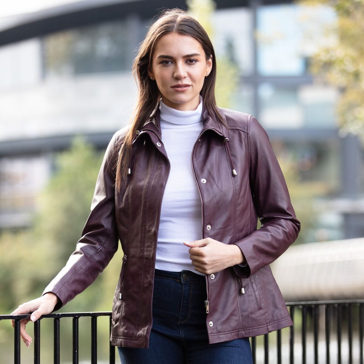 Womens Casual Leather Jacket Oxblood