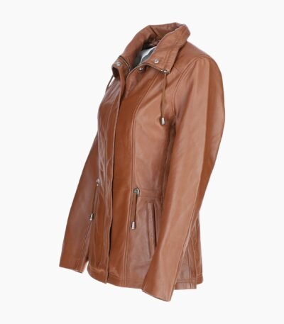 Womens Casual Leather Jacket Tan