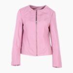 Womens Collarless Leather Fashion Jacket Pink Elizabeth
