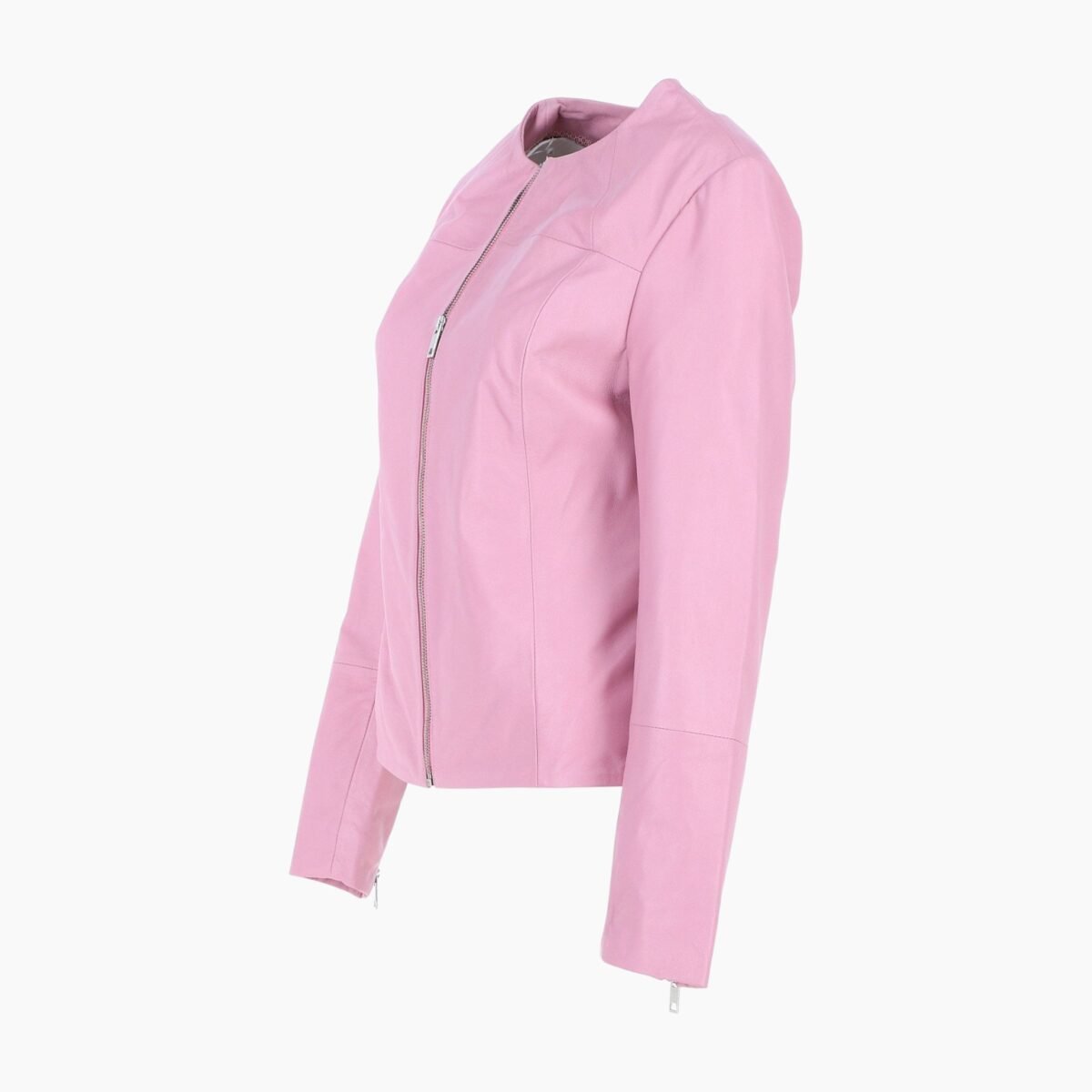 Womens Collarless Leather Fashion Jacket Pink Elizabeth