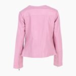 Womens Collarless Leather Fashion Jacket Pink Elizabeth
