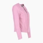 Womens Collarless Leather Fashion Jacket Pink Elizabeth