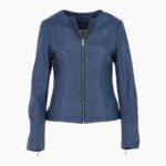 Womens Collarless Leather Fashion Jacket Purple Elizabeth