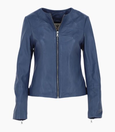 Womens Collarless Leather Fashion Jacket Purple Elizabeth