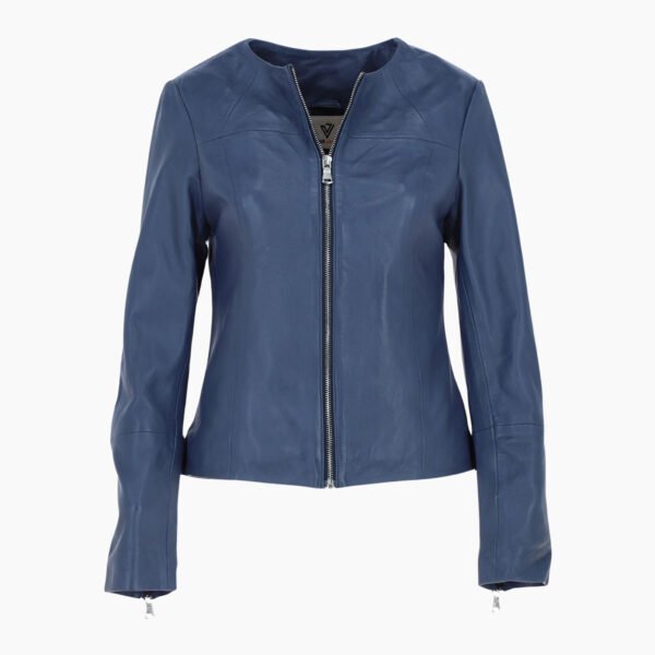 Womens Collarless Leather Fashion Jacket Purple Elizabeth