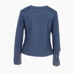 Womens Collarless Leather Fashion Jacket Purple Elizabeth