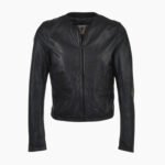 Womens Collarless Leather Jacket Black
