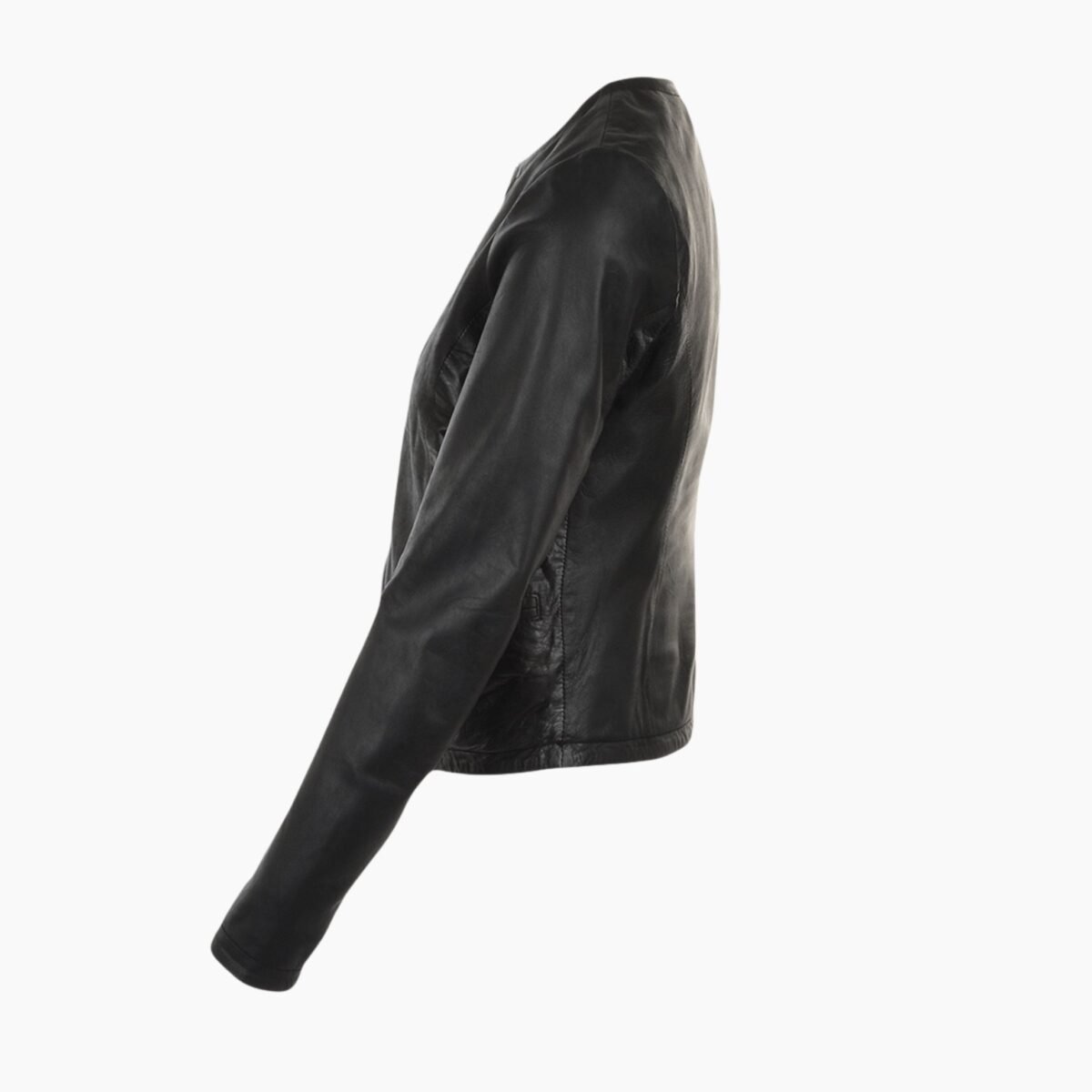 Womens Collarless Leather Jacket Black