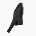 Womens Collarless Leather Jacket Black