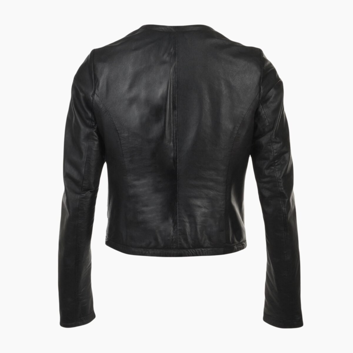 Womens Collarless Leather Jacket Black