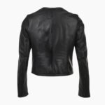 Womens Collarless Leather Jacket Black