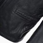 Womens Collarless Leather Jacket Black