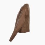 Womens Collarless Leather Jacket Coffee