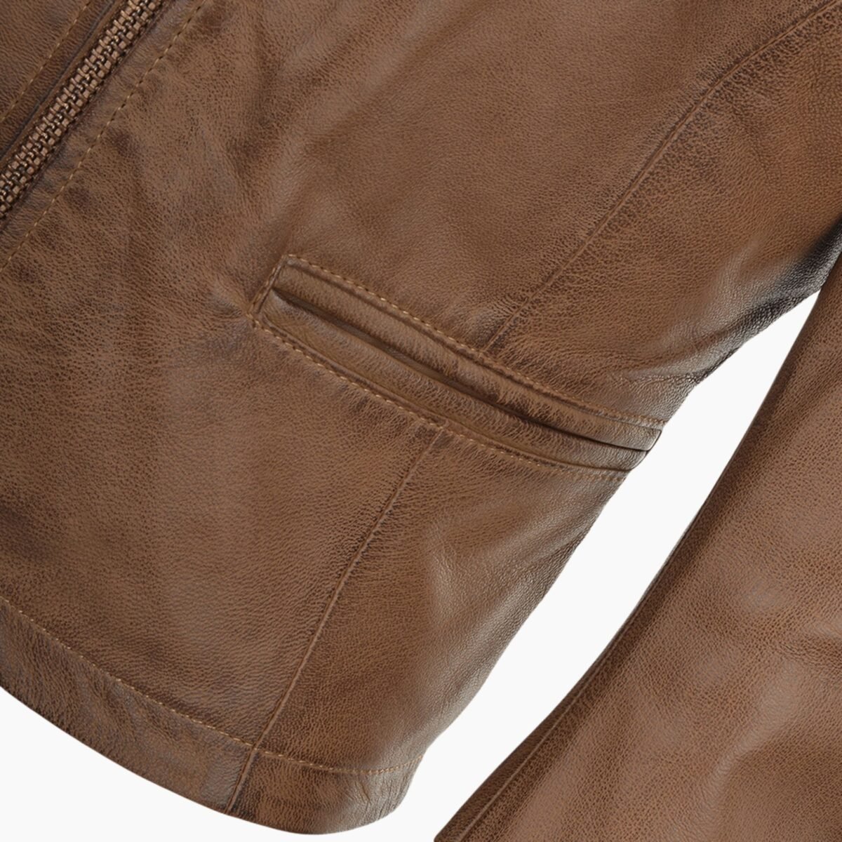 Womens Collarless Leather Jacket Coffee