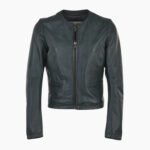 Womens Collarless Leather Jacket Green