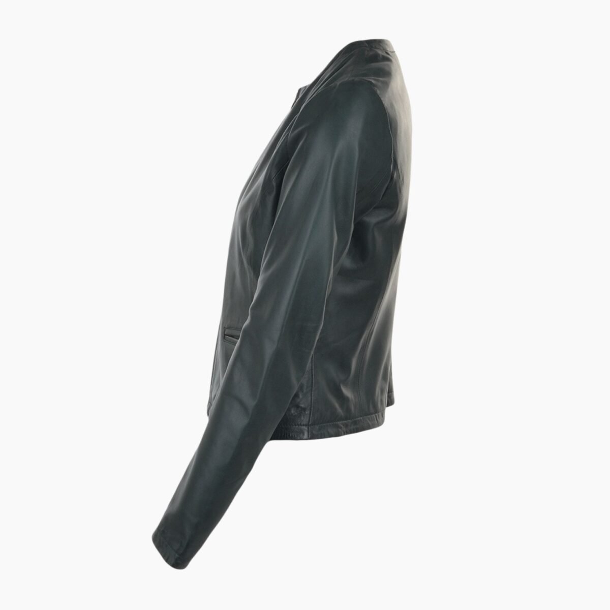 Womens Collarless Leather Jacket Green