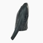 Womens Collarless Leather Jacket Green