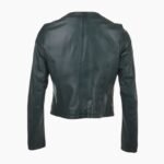 Womens Collarless Leather Jacket Green