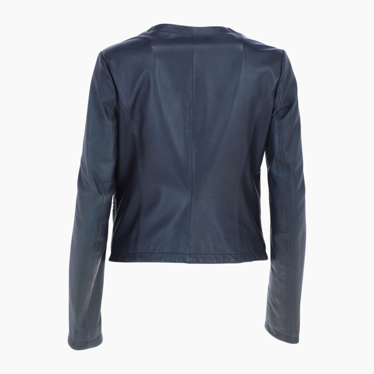 Womens Collarless Leather Jacket Navy