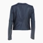 Womens Collarless Leather Jacket Navy