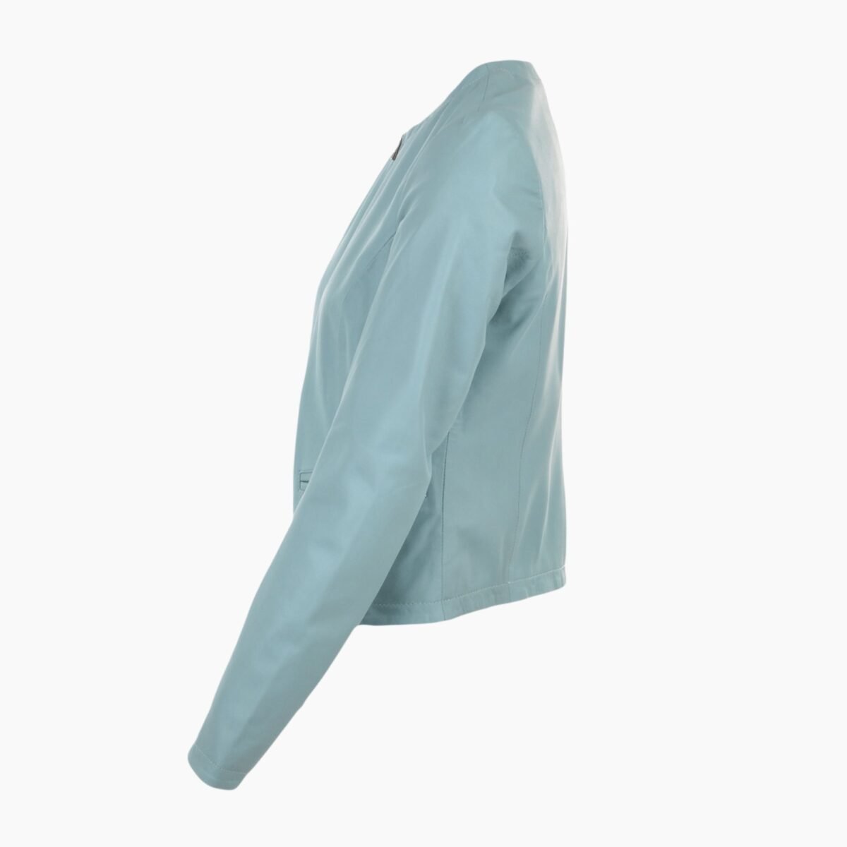 Womens Collarless Leather Jacket Pale Blue