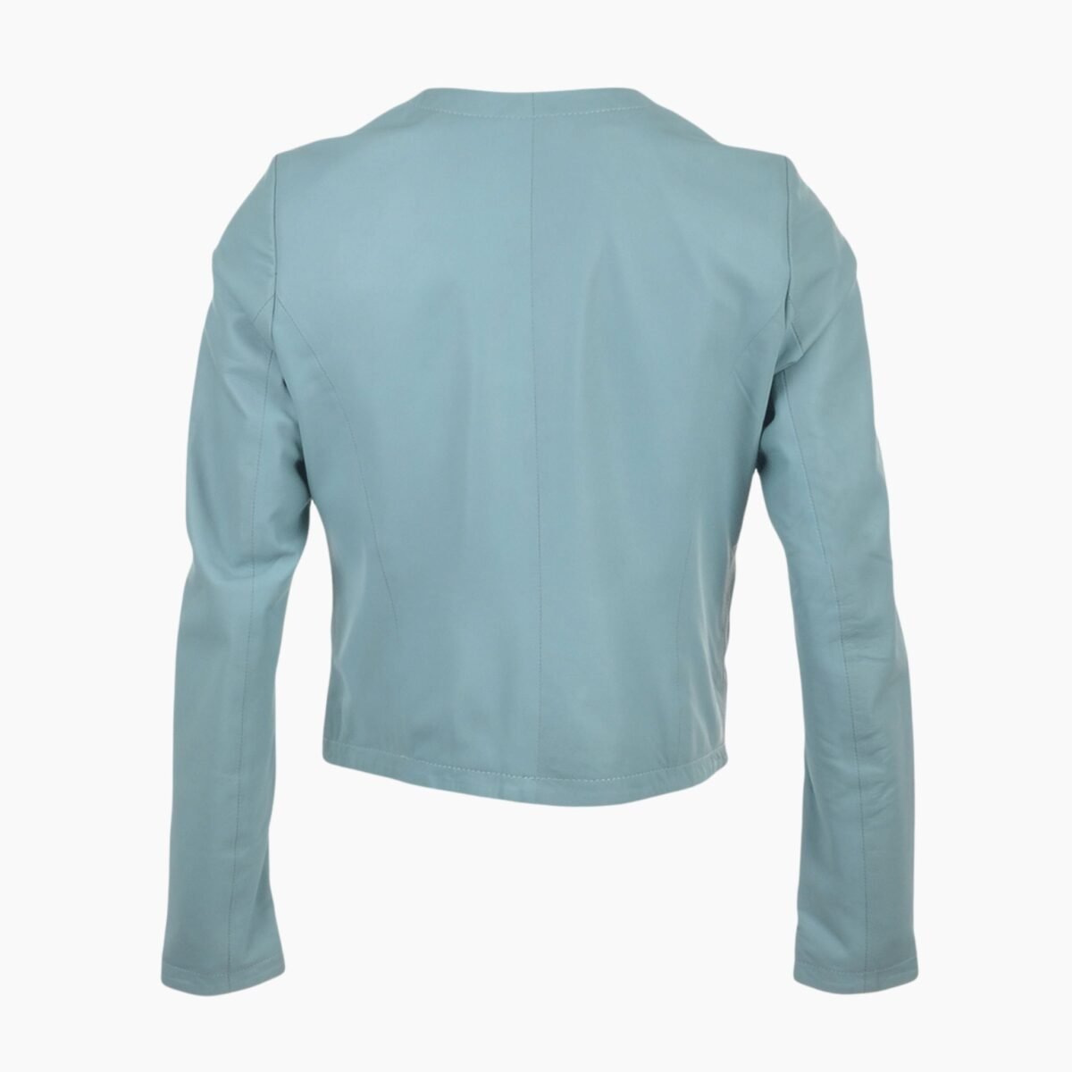 Womens Collarless Leather Jacket Pale Blue