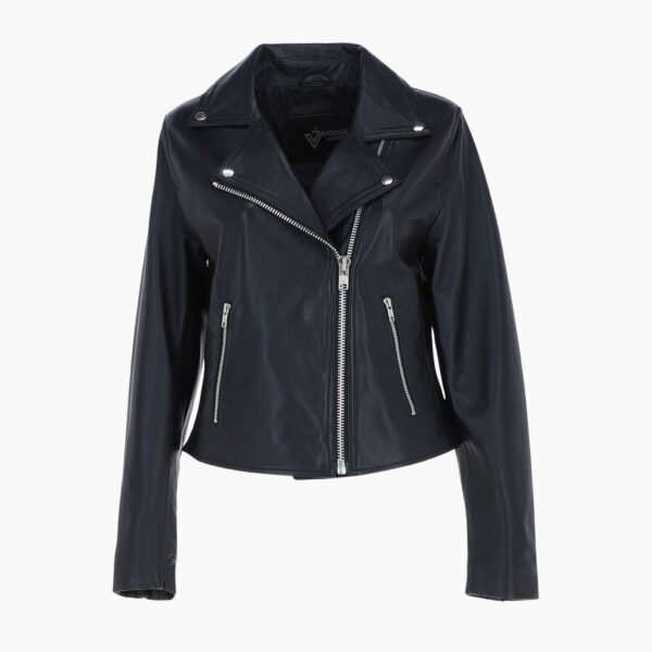 Womens Genuine Leather Slim Fit Biker Jacket Black