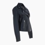 Womens Genuine Leather Slim Fit Biker Jacket Black