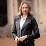 Womens Genuine Leather Slim Fit Biker Jacket Black