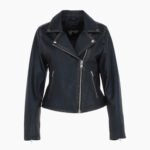 Womens Genuine Leather Slim Fit Biker Jacket Black Ruboff