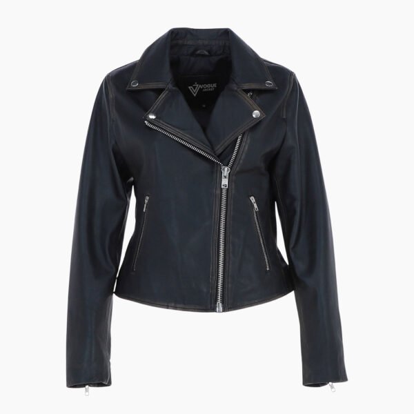 Womens Genuine Leather Slim Fit Biker Jacket Black Ruboff