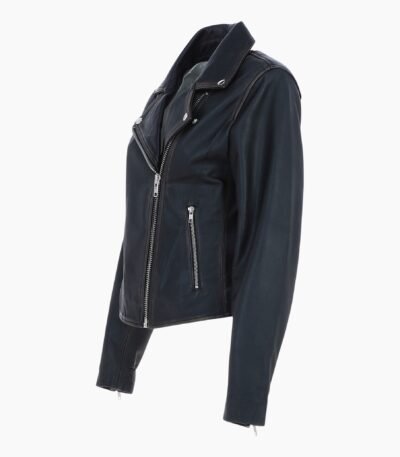 Womens Genuine Leather Slim Fit Biker Jacket Black Ruboff