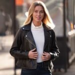 Womens Genuine Leather Slim Fit Biker Jacket Black Ruboff